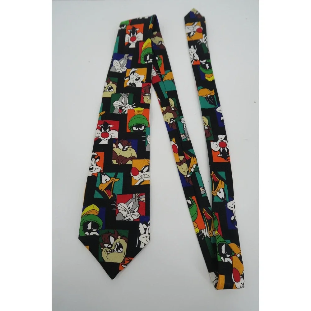 1998 Looney Tunes Characters Black Polyester Necktie Men's Fun Novelty